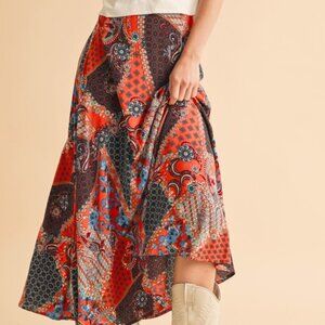 TRENDING WOMEN MAXI SKIRT BANDANA SCARF PRINT LIGHTWEIGHT CASUAL SUMMER OFFICE